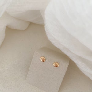 Mini puce d'oreille coquillage en plaqué or pour femme, boucle oreille minimaliste, petite boucle oreille, cadeau pour femme image 7