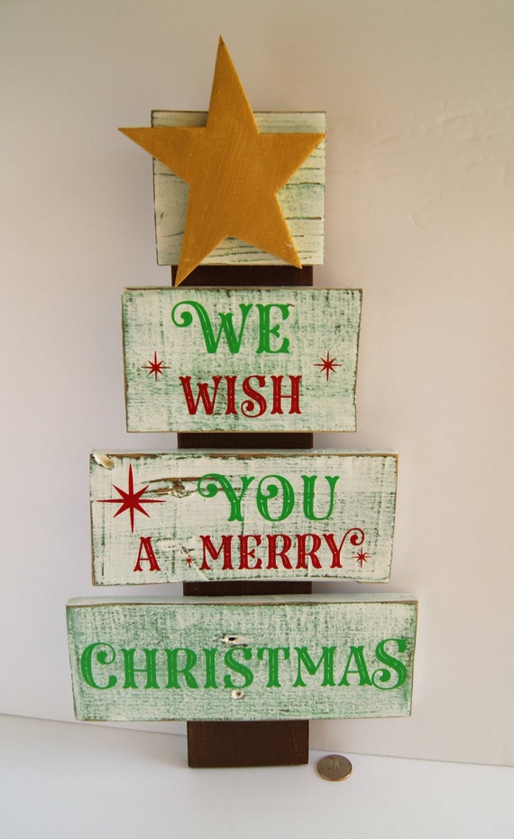 We Wish You A Merry Christmas Wooden Star Tree Christmas Decoration