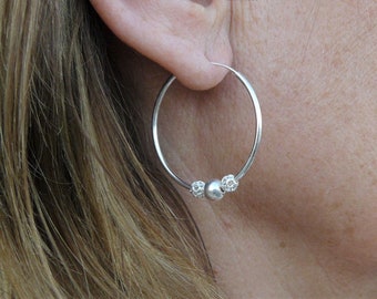 Sterling silver 925 hoop earrings with sterling silver beads