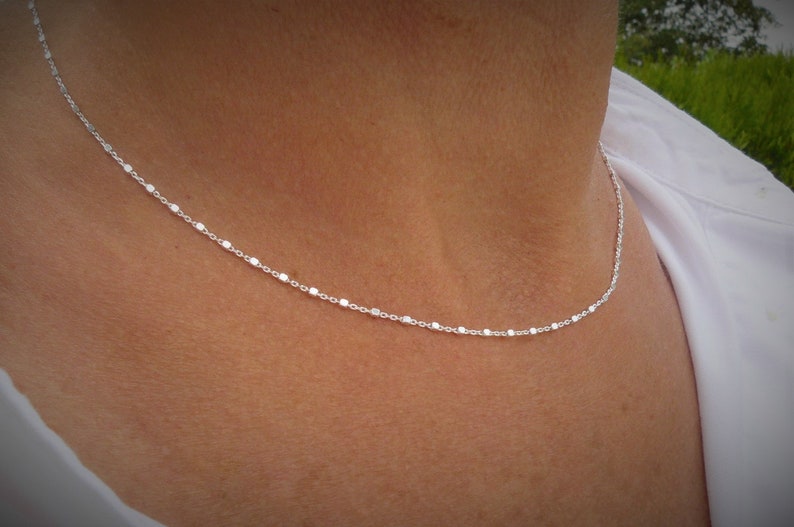 Halskette aus massivem Silber, Halsband, Kabelkette, quadratische Silberperlen für Frauen und Mädchen. Bild 2