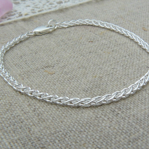 Bracelet argent massif 925 avec chaîne épi.