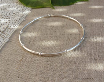 Bracelet argent 925, joncs argent, perles argent, argent massif, pour femmes, pour filles