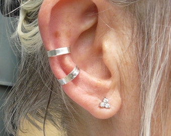 Bague d'oreilles argent massif 925, anneau d'oreilles argent, ear cuff argent, lisse ou martelée, boucles d'oreilles sans perçage