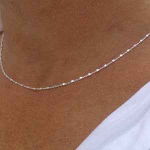 Collar de plata maciza, gargantilla, cadena tipo cable, cuentas cuadradas de plata para mujeres y niñas. imagen 3