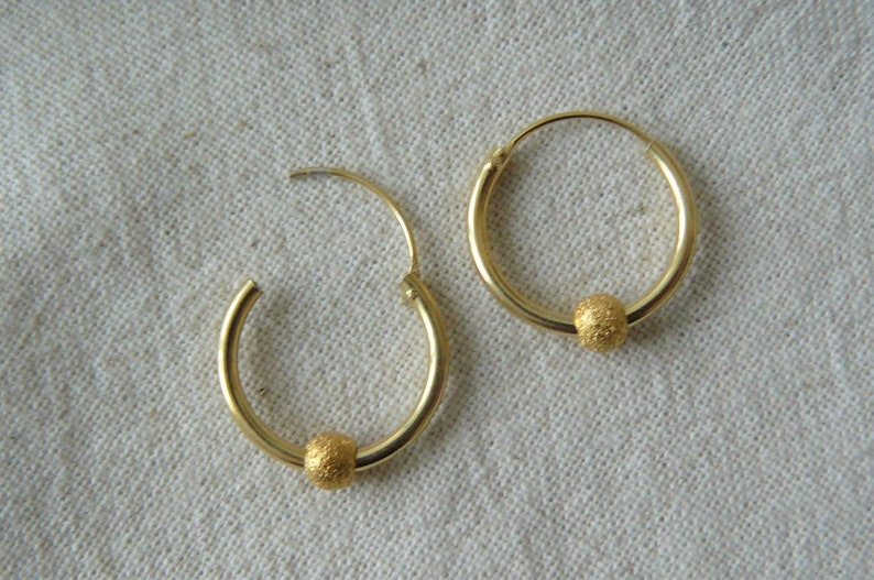 Creole earrings with 925 solid silver beads plated gold 14K