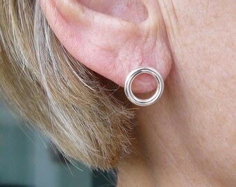 Earrings, stud earrings, solid silver, 925 silver, ring, silver circle, for women and girls, gift