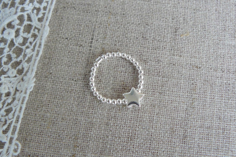 solid silver smooth beads for women silver elastic ring silver star