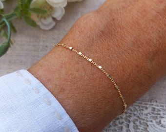 Solid silver bracelet, gold plated, forçat chain, square beads, adjustable, fine, gold