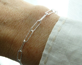 Bracelet argent massif 925, chaîne à maille rectangle, chaîne à maille diamantée, chaîne rolo rectangle argent