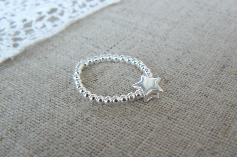solid silver smooth beads for women silver elastic ring silver star