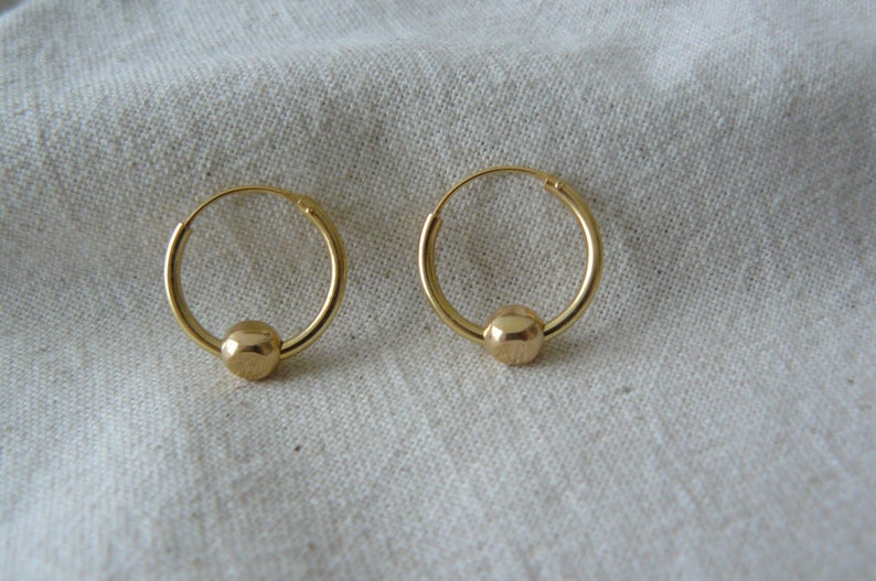 Creole earrings with 925 solid silver beads plated gold 14K