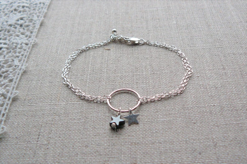 double chain ring Sterling Silver 925 Silver Star for girls Bracelet Silver 925 Star hematite for women
