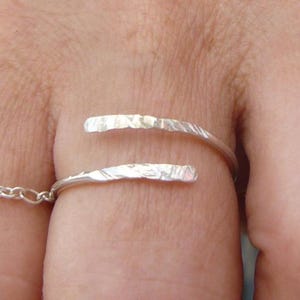 Hammered silver wire ring, hammered bangle, open ring, adjustable, solid 925 silver, women, gift
