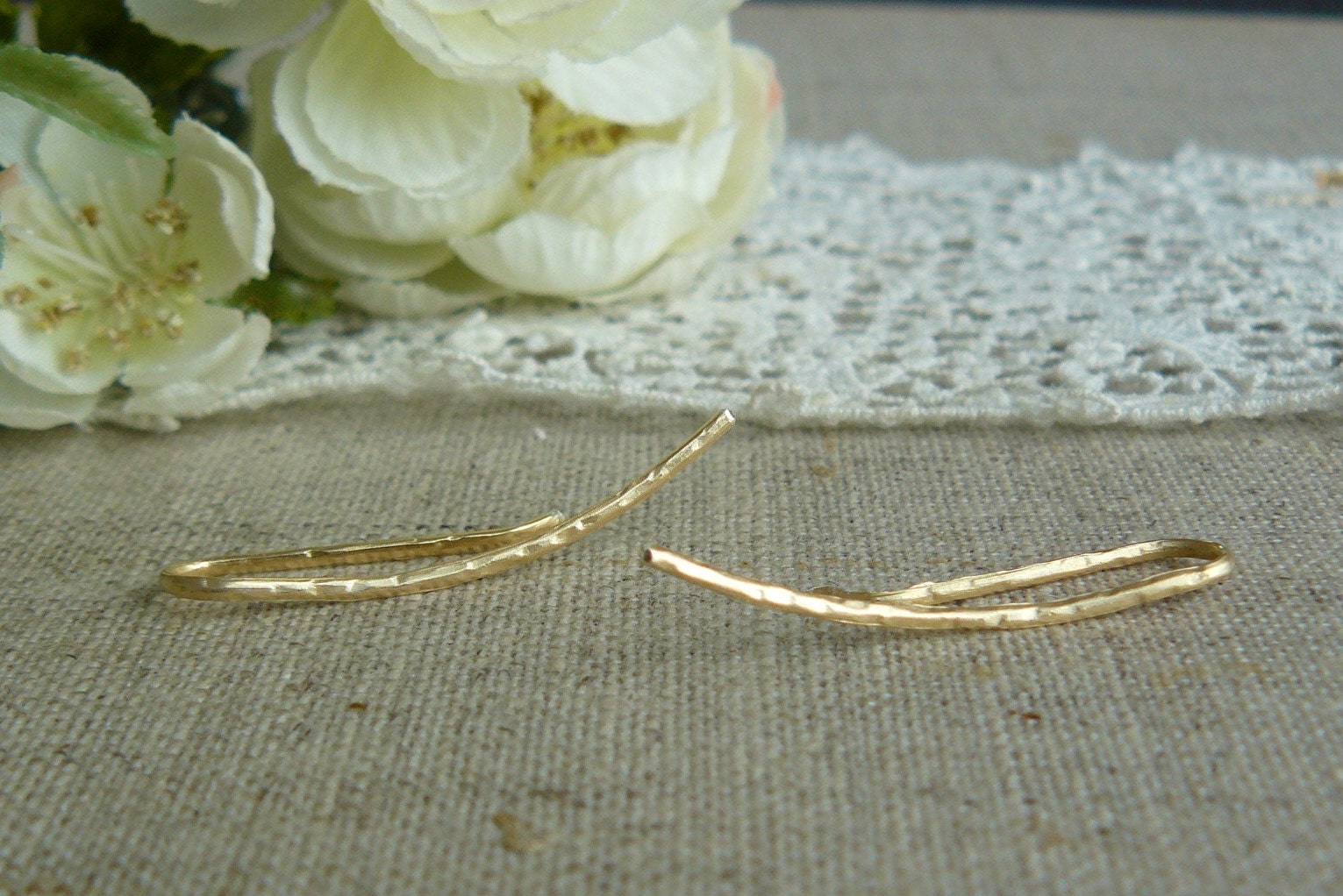 Solid 925 silver earrings gold plated, hammered, ear climbers silver gold plated hammered, ear cuff silver gold plated hammered