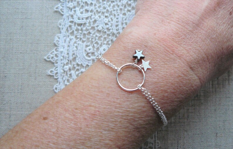 double chain ring Sterling Silver 925 Silver Star for girls Bracelet Silver 925 Star hematite for women