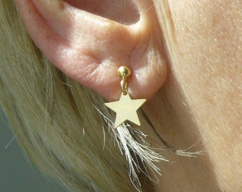 Solid 925 silver gold-plated earrings, gold-plated silver ear studs, gold-plated silver stars