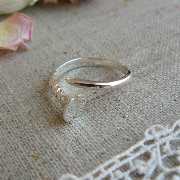 Bague argent 925, ajustable, jonc ouvert, argent, réglable, forme de vis