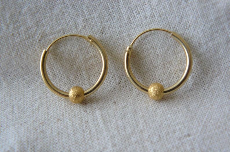 Creole earrings with 925 solid silver beads plated gold 14K