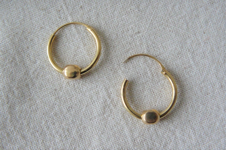 Creole earrings with 925 solid silver beads plated gold 14K