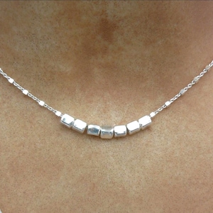 Solid silver necklace, choker, cable chain, square beads, small, large, 925 silver, gold-plated silver, for women, for girls.