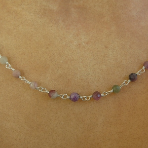 925 sterling silver necklace, silver and tourmaline chain, gemstones, tourmaline beads, gift.