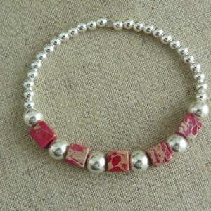 Bracelet argent 925, bracelet élastique, perles rondes, grosses perles, jaspe impérial fushia, femmes, hommes image 4