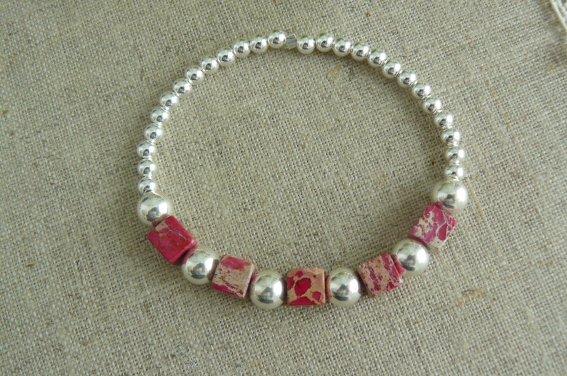 Bracelet argent 925, bracelet élastique, perles rondes, grosses perles, jaspe impérial fushia, femmes, hommes image 4