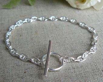 Bracelet argent massif, chaîne marine, fermoir T, hommes, femmes