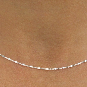Solid silver necklace, choker, cable chain, square silver beads for women and girls.