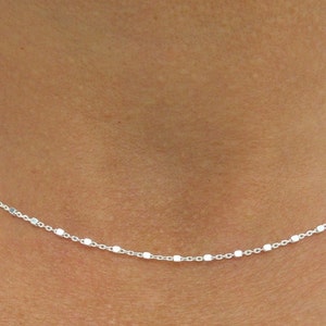 Collier argent massif, ras de cou, chaîne forçat, perles carrées argent pour femmes et pour filles. image 1