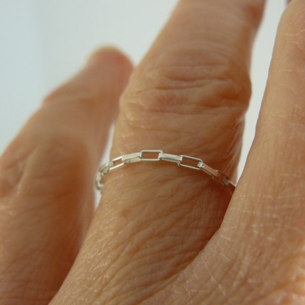 Bague chaîne argent 925, chaîne rectangle, maille longue, anneau, argent massif.