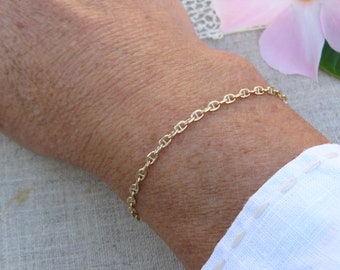 Gold-plated solid silver bracelet, marine chain, anchor chain, women, men.
