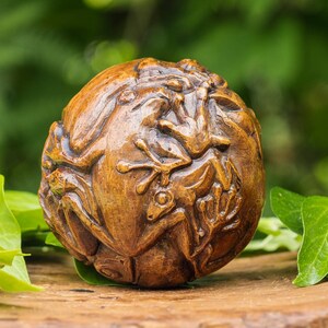 Frog Meditation Orb. focus natural art. mindfulness. spirit animal. frog carving. Tactile Art for the hand and heart. Frog love