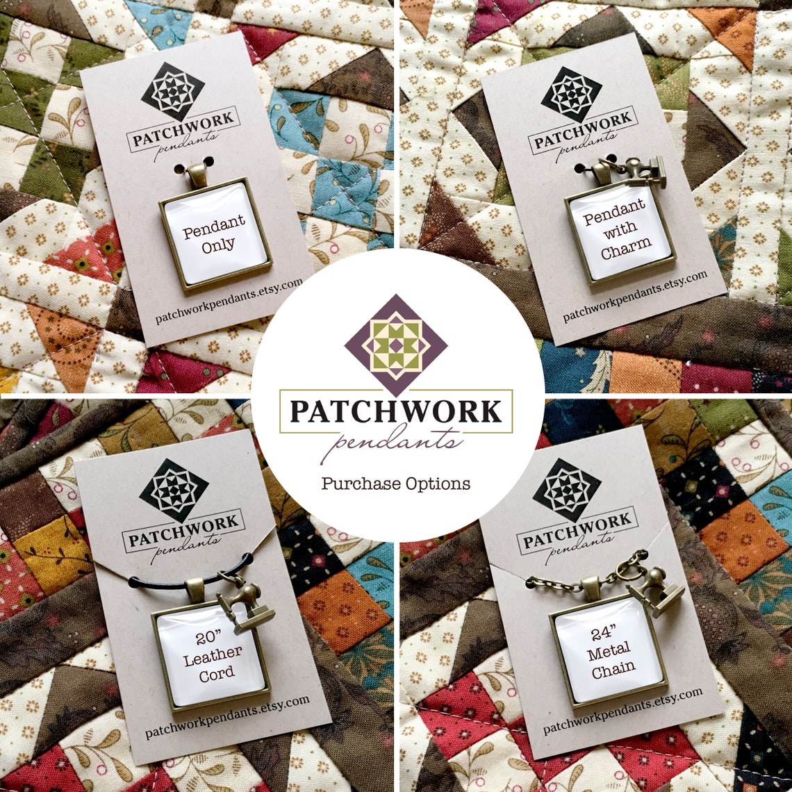 Square Slip Knot Quilt Block Necklace Etsy