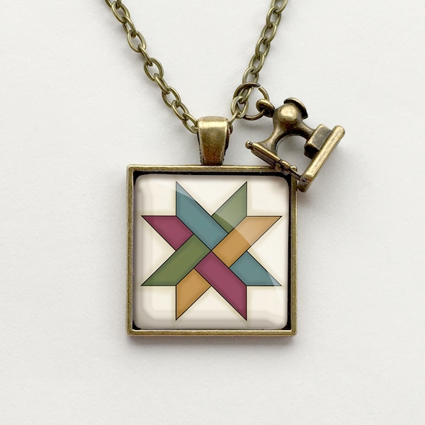 Square Woven Star Quilt Block Necklace