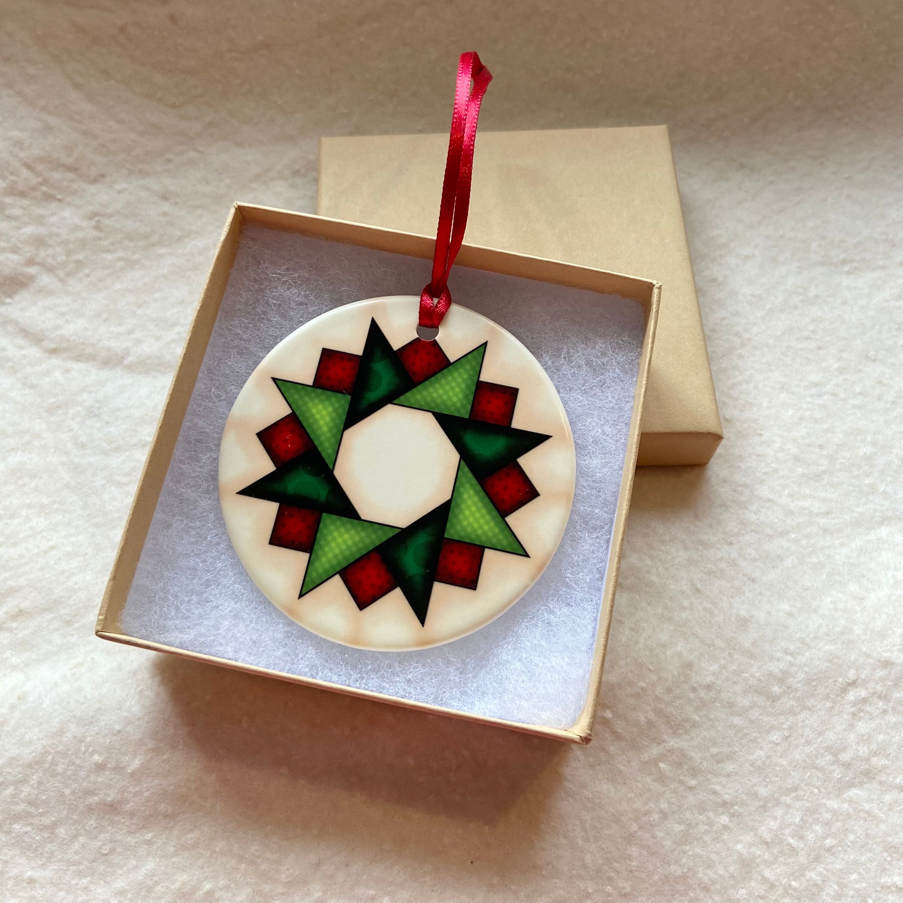 Christmas Wreath Quilt Block Ceramic Ornament Etsy