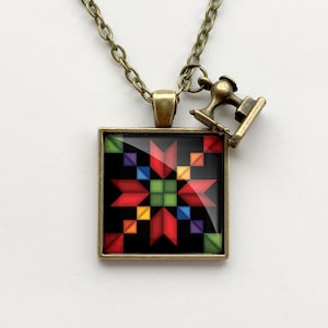 Square Irish Lullaby Quilt Block Necklace