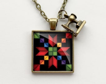 Square Irish Lullaby Quilt Block Necklace