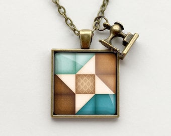 Square Friendship Star Quilt Block Necklace