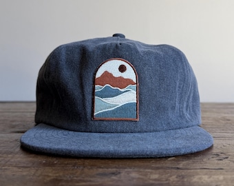 Mountains Embroidered Patch Hat - Unstructured 6-Panel, Adjustable Strap