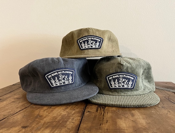No Rain No Flowers Embroidered Patch Unconstructed 6 Panel Hat