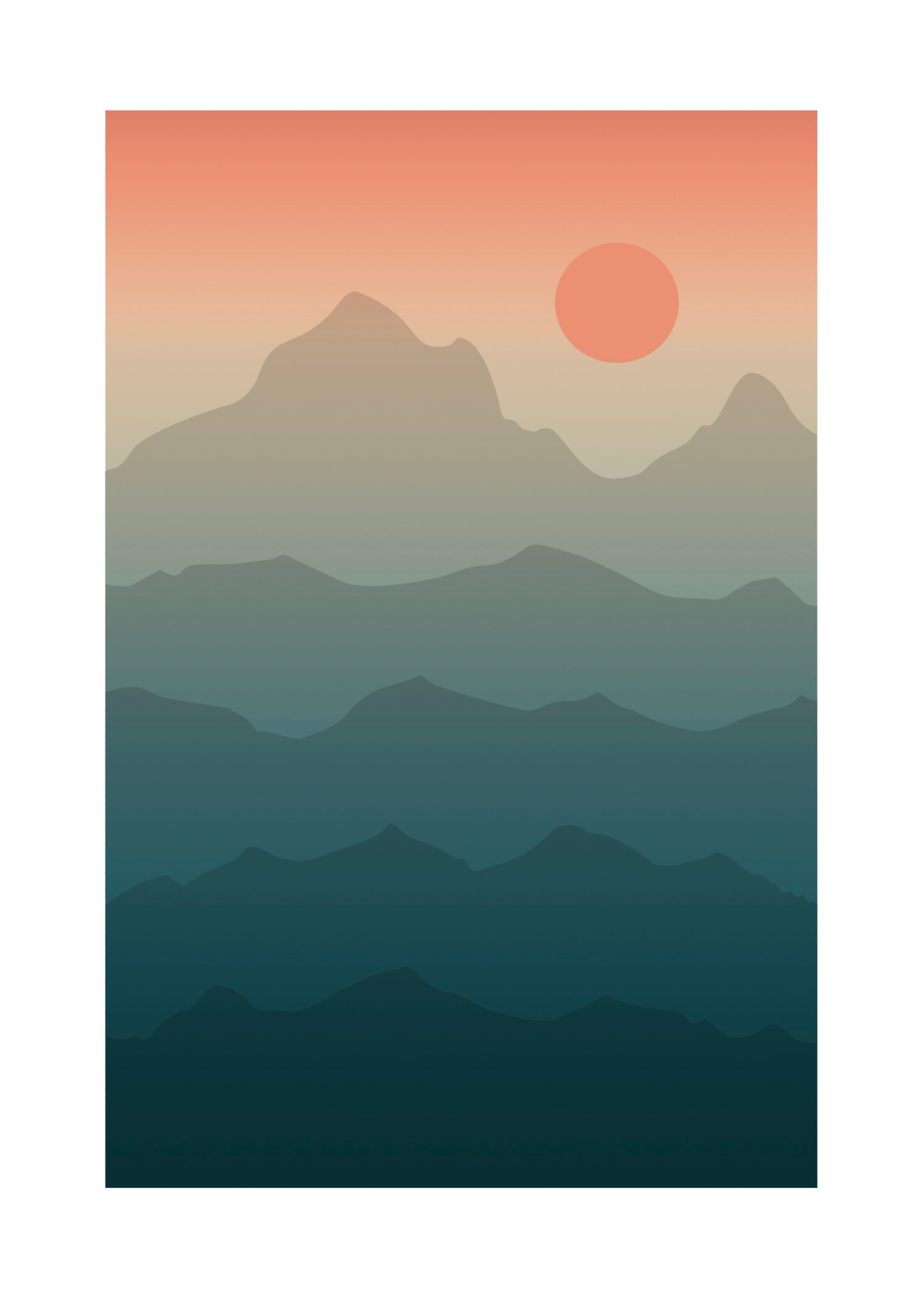 Gradient Mountain Sunset Illustrated Art Print 4x6 5x7 Etsy