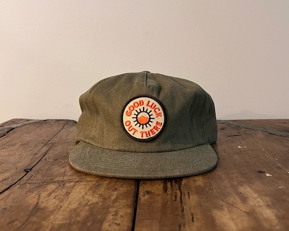 ☆HUMAN N CAT☆ Pound Applique Logo Flat Brim Cap Brown FFOU Good Luck Out There Patch Unconstructed 6 Panel Hat Flat