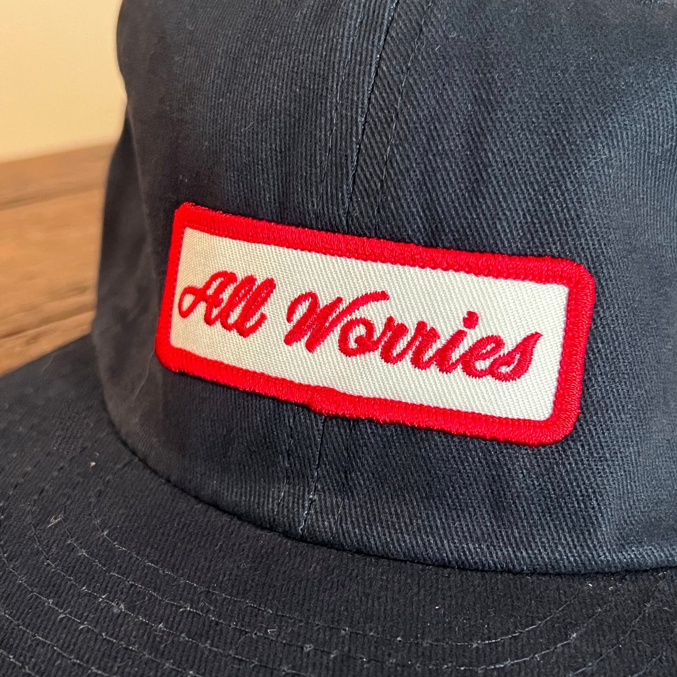 All Worries Patch Unconstructed 6 Panel Hat Flat Brim and 