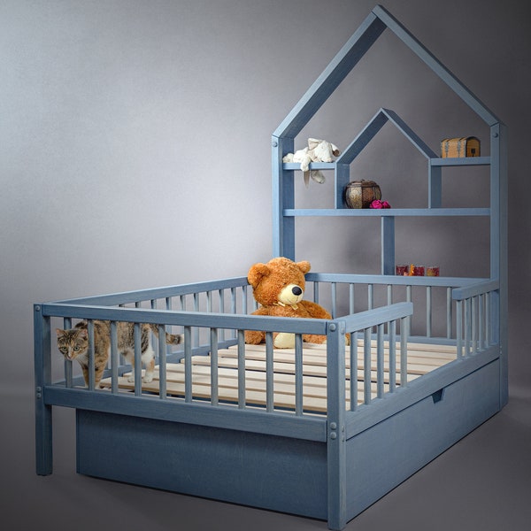 Lit enfant, lit enfant avec rangement, lit simple enfant, lit enfant avec gigogne, lit cabane, lit enfant, meuble enfant, tiroirs de rangement sous le lit