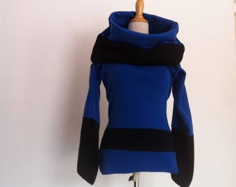 Pull Robe polaire "Tout à l'envers"Bleu roy / Noir blue fleece dress pull