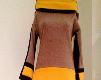 The sweater fleece all backwards "Long" yellow/Taupe/black