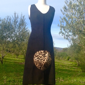 Black adjustable fleece dress Pocket Leopard / possible with other designs of faux fur