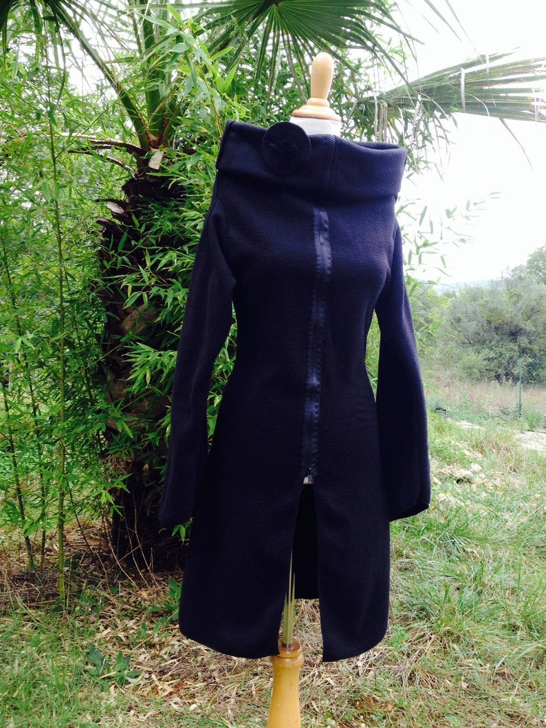 Coat / organic black organic cotton fleece zip jacket All inside out Pocket brooch organic fleece image 1