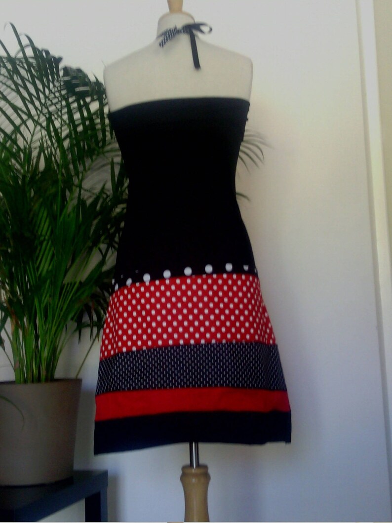 Robe Bustier/Jupe en Jersey Noir Coton Imprimé Pois Rouge image 4